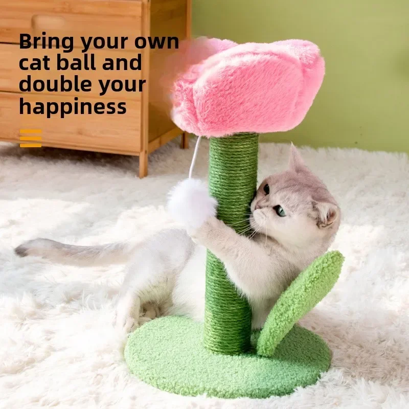 Tulip Shaped Cat Tower Scratching Column Sisal Cat Scratching Board Cute Ins Kitten Teasing Toys Cat Tree House Pet Supplies