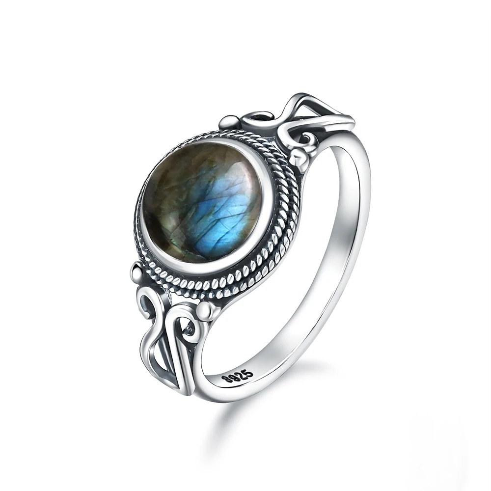 Women's Labradorite 925 Silver Ring with Rainbow Light, Gift