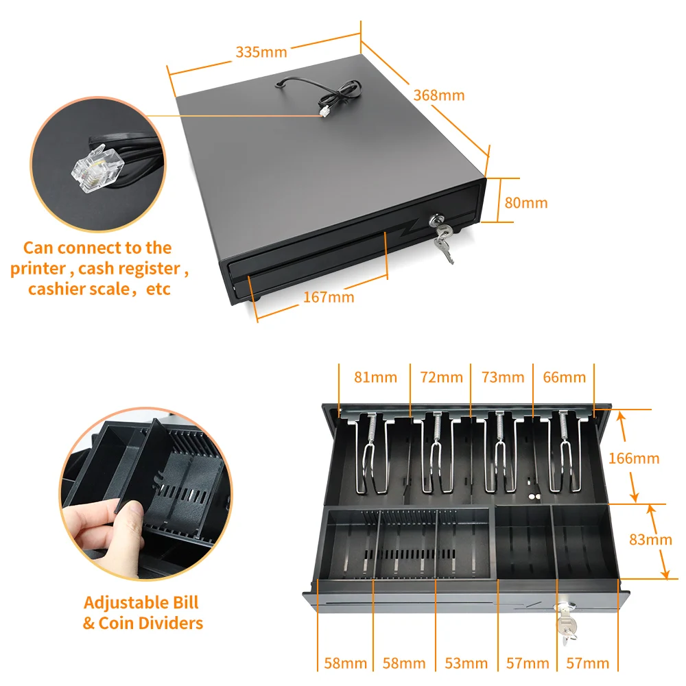 GTCODESTAR GT-C330 tiroir-caisse POS Machine boîtier en métal boîte RJ11 RJ12 électrique argent casier caisse enregistreuse tiroir pour supermarché
