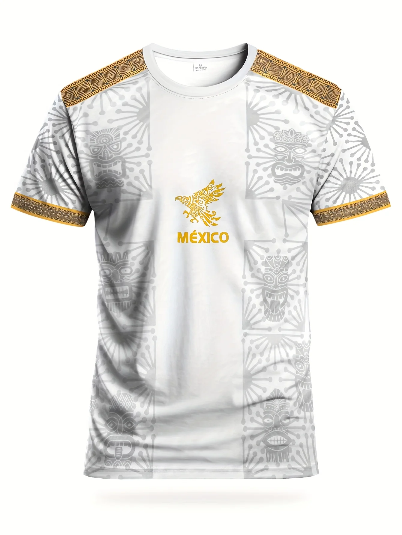 Mexico Aztec Eagle Mayan Stone Mask Full Print Athletic Tee Quick Dry Unisex Men Women Mexico Cultural Football Fan Casual Tops