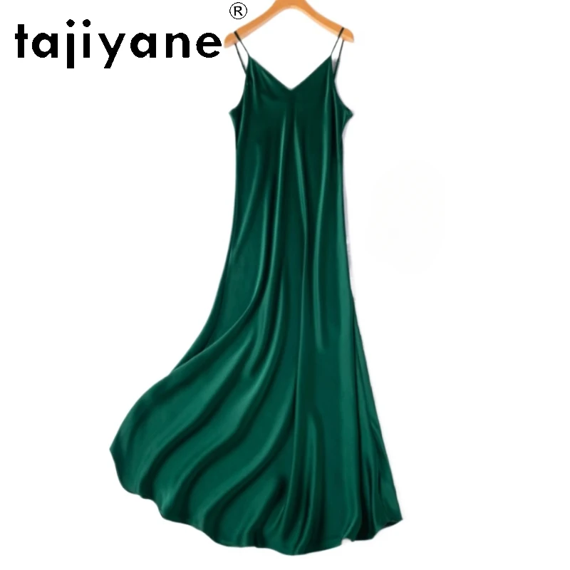 

TAJIYANE 100% Mulberry Silk 21 Mommes Long Dresses Woman Summer 2025 New Satin Slip Dress Many Colors Ladies Clothes платье
