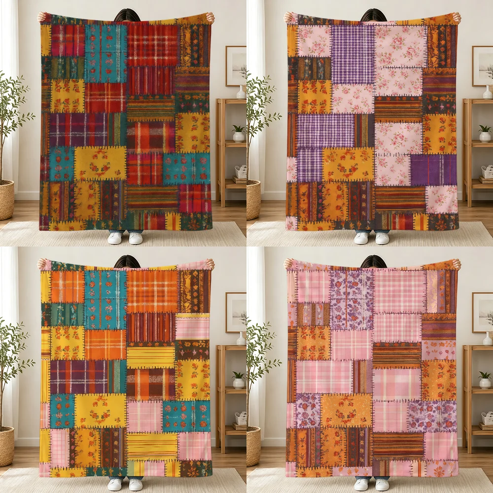 Bohemian Patchwork Blanket Printed Flannel Soft Warm Cozy Season Nap Bed Sofa Travel Camping Gift Adults Kids