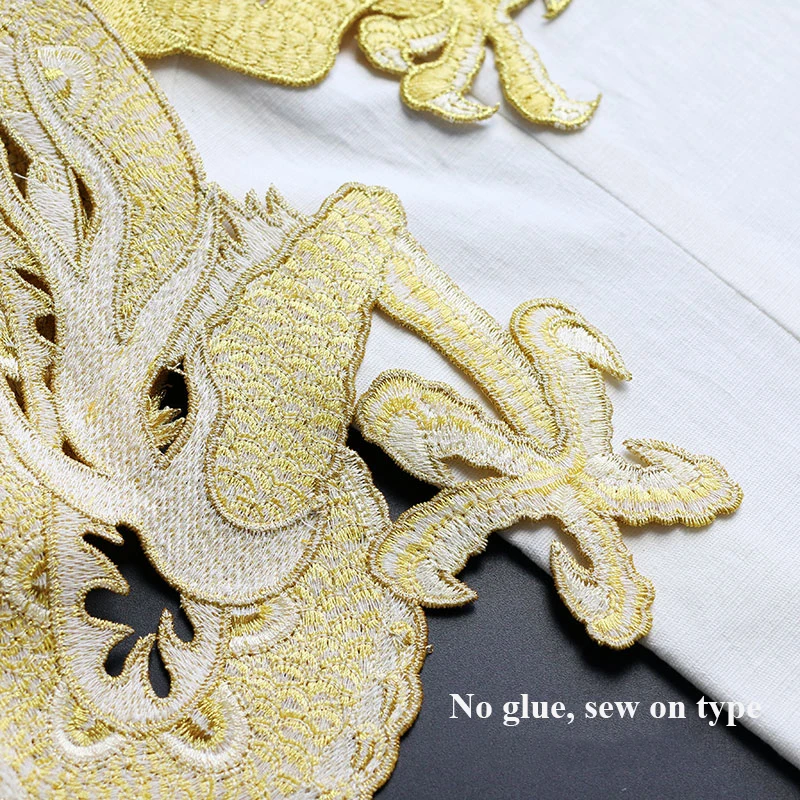 Large and Small Dragon Patches, Punk Embroidery Clothes Stickers, Jacket, Backpack Gold Patch, Decorate Accessories