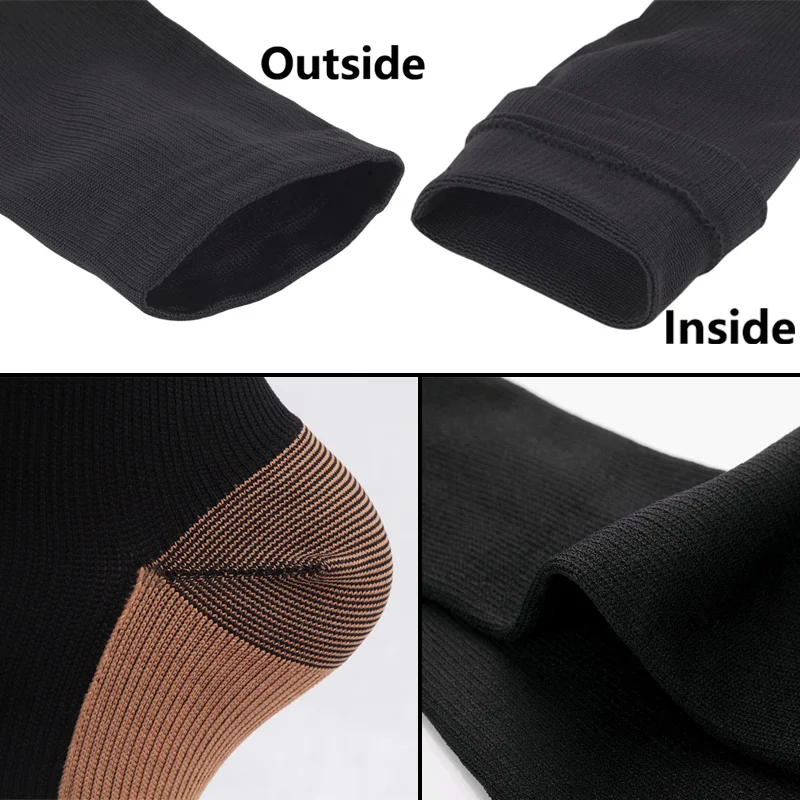 6 Paar Kupferionen-Sport-Kompressionssocken für Männer und Frauen, einfarbige Kompressions-Drucksocken für Radfahren, Fußball, Basketball – Detail 3