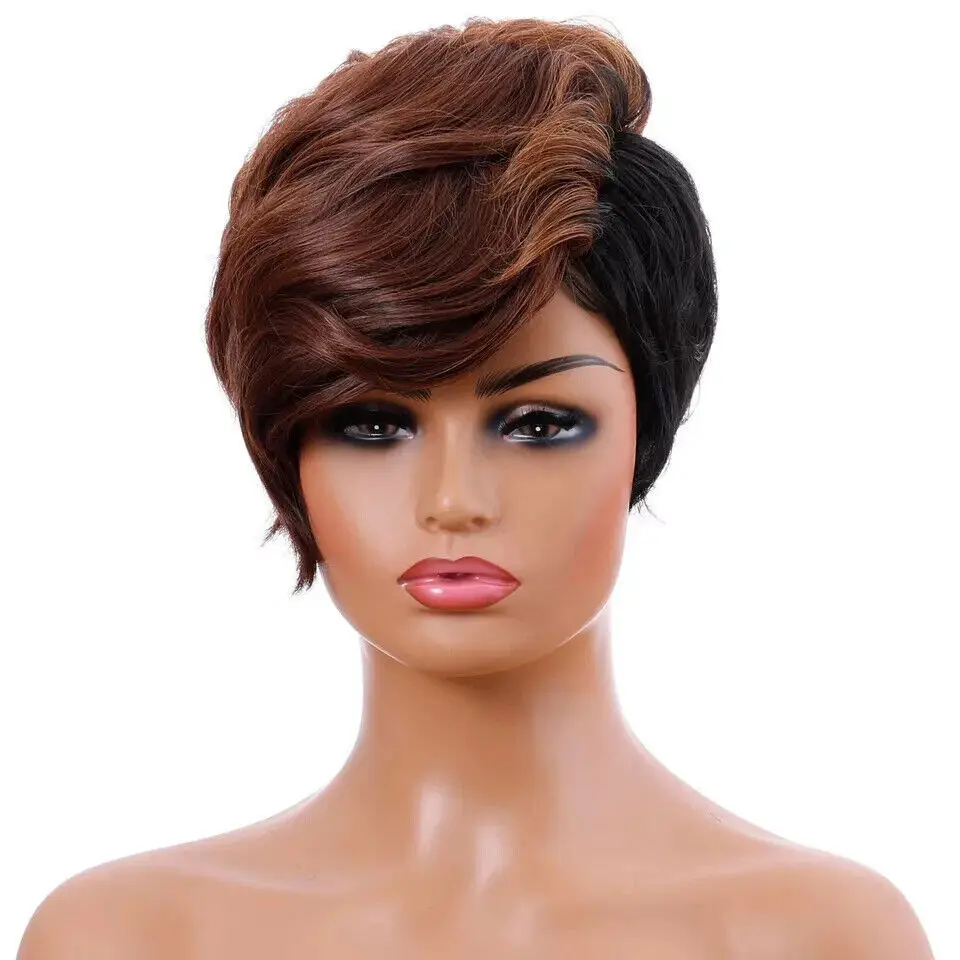 Brown+Black Short Curly Synthetic Hair Wig Fashion For Daily Party Cosplay Wigs