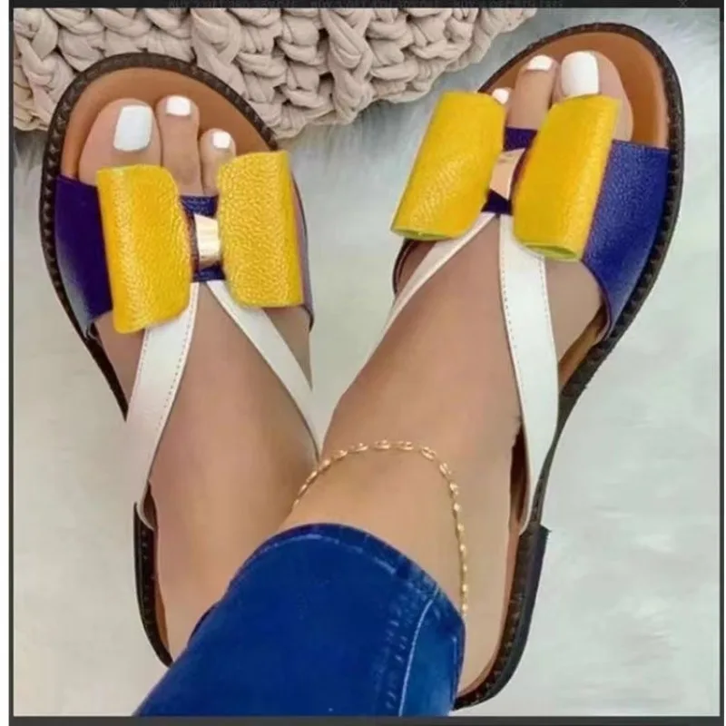 Dames Nieuwe Mode Strik Designer Sandalen Voor Dames 2024 Zomer Elegante Ondiepe Slip-On Outdoor Banketfeest Dames Slippers