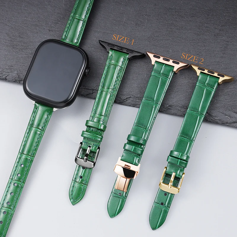 

Green Crocodile pattern Watch Strap for Apple Watch Ultra/8/7/SE/6/5/4/3/2/1 Men/Women Leather Watchband 38/40/41/42/44/45/49mm