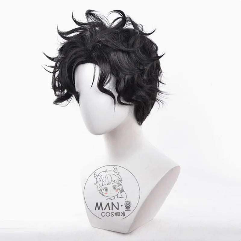Ken Takakura peruka do cosplay Anime Dandadan Okarun peruka 30cm krótkie czarne kręcone żaroodporne syntetyczne peruki do włosów + czapka z peruką