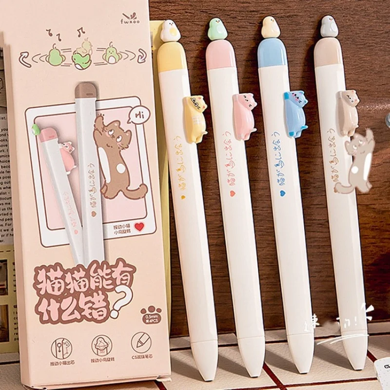 2-Pack of Randomly Assorted Styles: Black Gel Pens with Bird and Cat Designs, Dopamine Cat Click Pens, Creative Magnetic Bird Pens with Fun Animal Patterns, Suitable for Taking Notes and Writing, Perfect for Office and School Supplies, a Great Holiday Gift