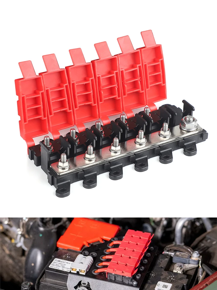 Chatovalo 6-Circuit Fuse Box With Ground Bus – 3-Way Input, 40A Per Circuit / 150A Total, For 12V/24V/48V Automotive, Marine & RV Systems – Includes Fuses & Mounting Screws