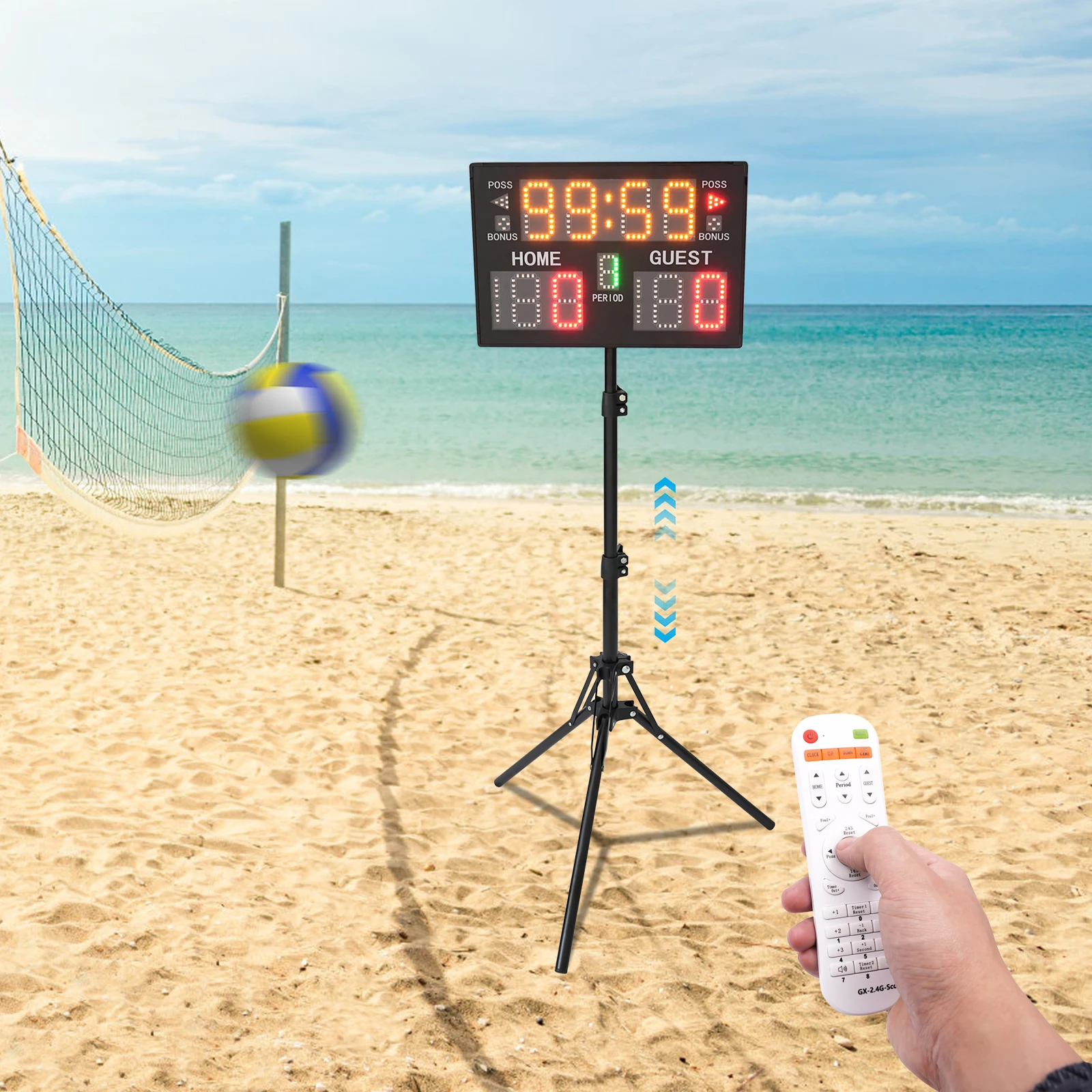 LED-scorebord met afstandsbediening en statief 0-199 score, 5 helderheidsniveaus, USB-voeding – voor pingpong, basketbal, badminton (EU Plu