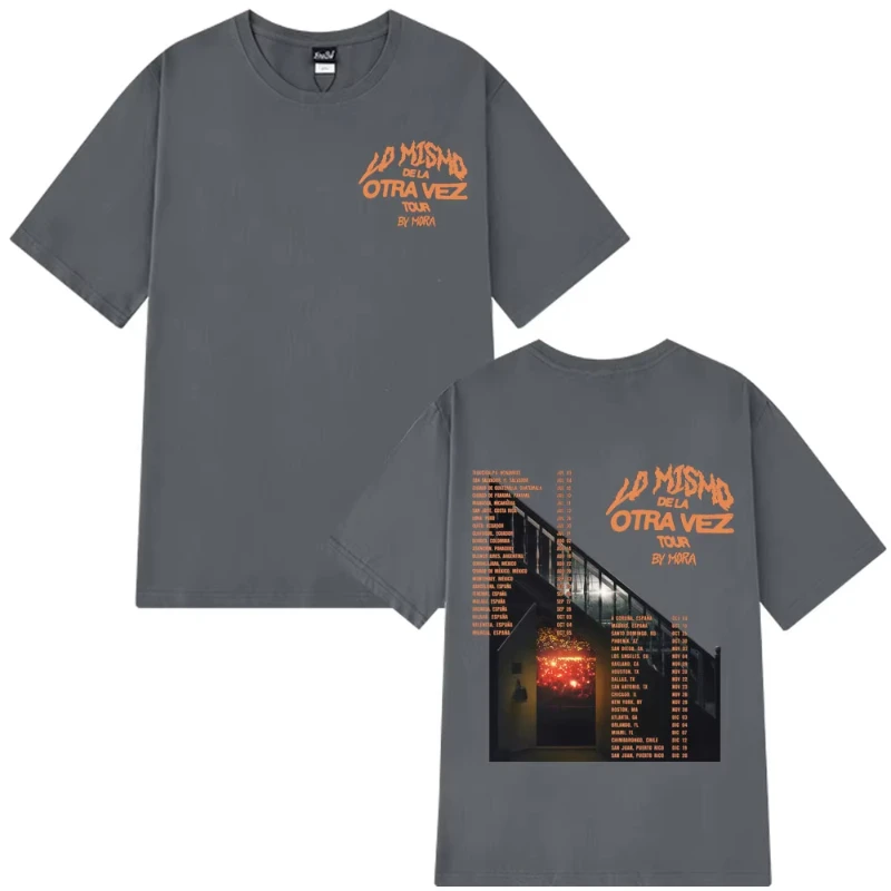 Mora Lo Mismo Dela Otra Vez Tour 2025 القوطية تي شيرت الصيف الرجال الهيب هوب موضة القطن المتضخم تي شيرت على طراز هاراجوكو ملابس الشارع
