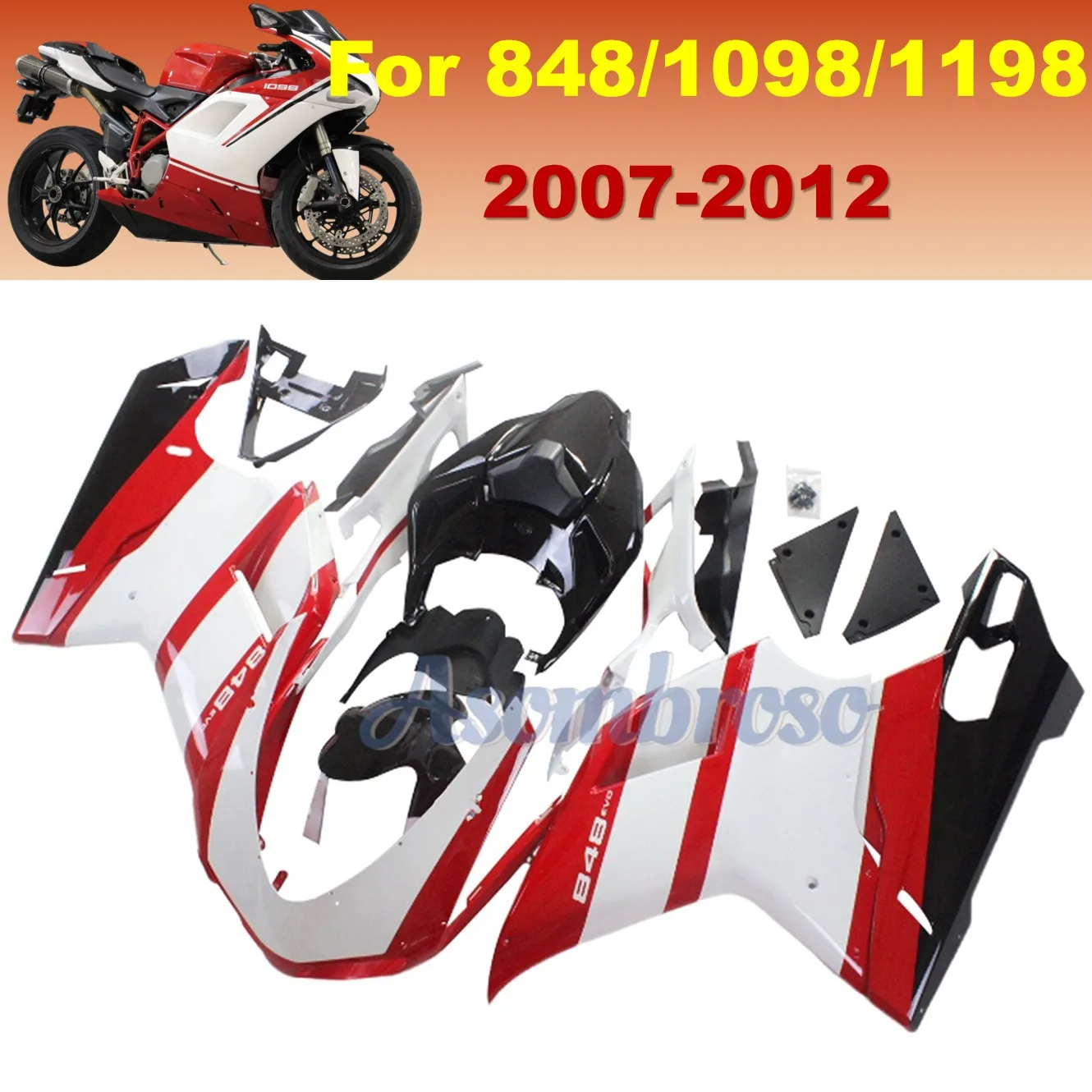 Kit completo de carenado de carrocería para Ducati 1098S 848 EVO 1198S 2007-2012 conjunto de Panel de carrocería de inyección ABS