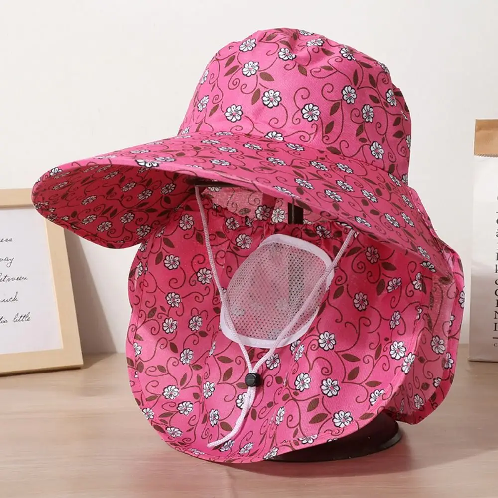 

Breathable Mesh Tea Picking Hat Printing Sun Protection Sunshade Shawl Cap Face Mask UV Protection Agricultural Work Hat