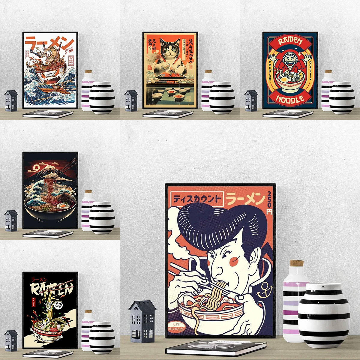 

Vintage Illustrator Japan Ramen Art Poster Photos for Living Room Decoration Decorative Paintings Posters on the Wall Decor Home