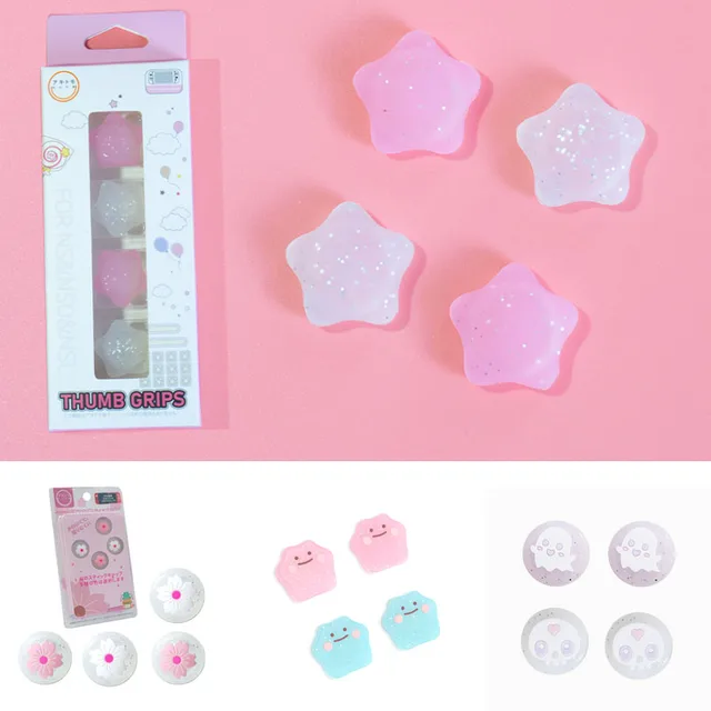 Stars Ghost Transparent Glitter Joystick Silicone Thumb Stick Grip Cap For Nintendo Switch Oled NS Lite Joy-con Bling Soft Cover