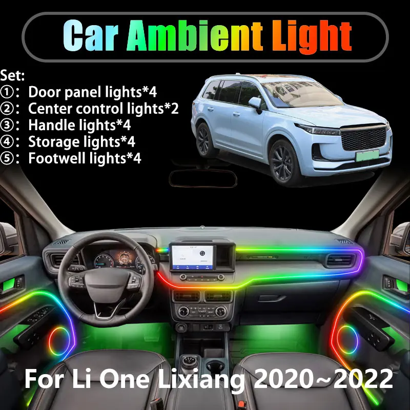 

Для Li One Lixiang 2020 20201 2022 2/18 в 1, автомобильное окружающее освещение, светодиодные внутренние светодиодные фонари багажника, USB RGB Ensemble Streamer Auto