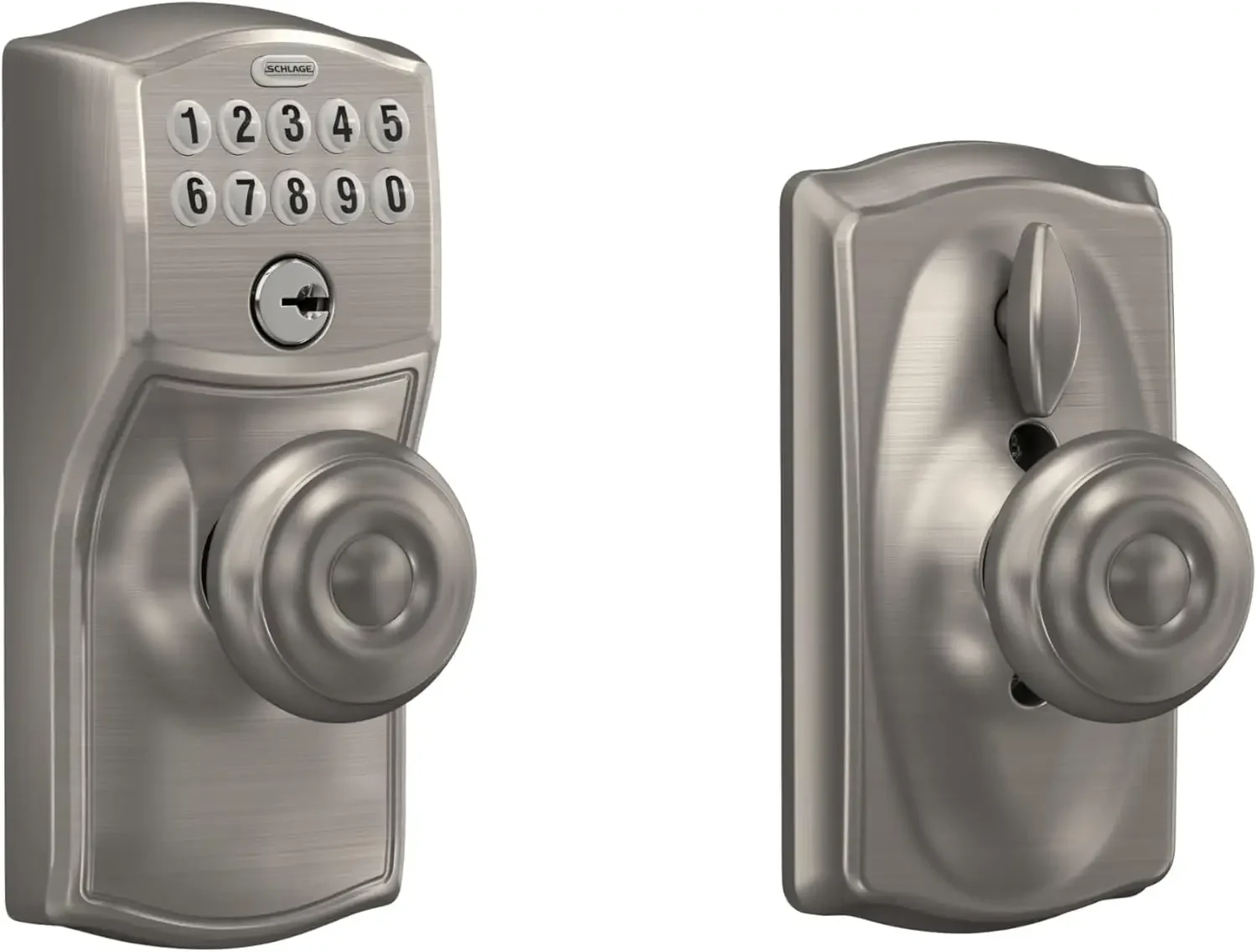 

FE595 CAM 619 GEO Camelot Keypad Entry with Flex-Lock and Georgian Style Knobs, Satin Nickel