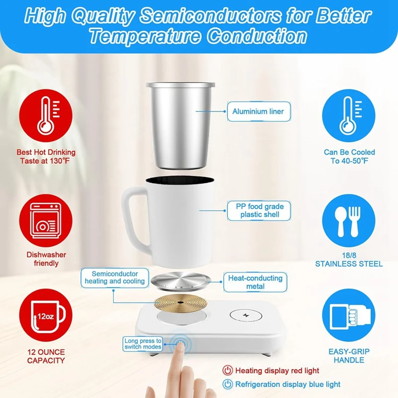 3 In1 Smart Self Heated Refrigeration Coffee Mug Wireless Charger Base Thermostatic Coaster For Office Desk/Home
