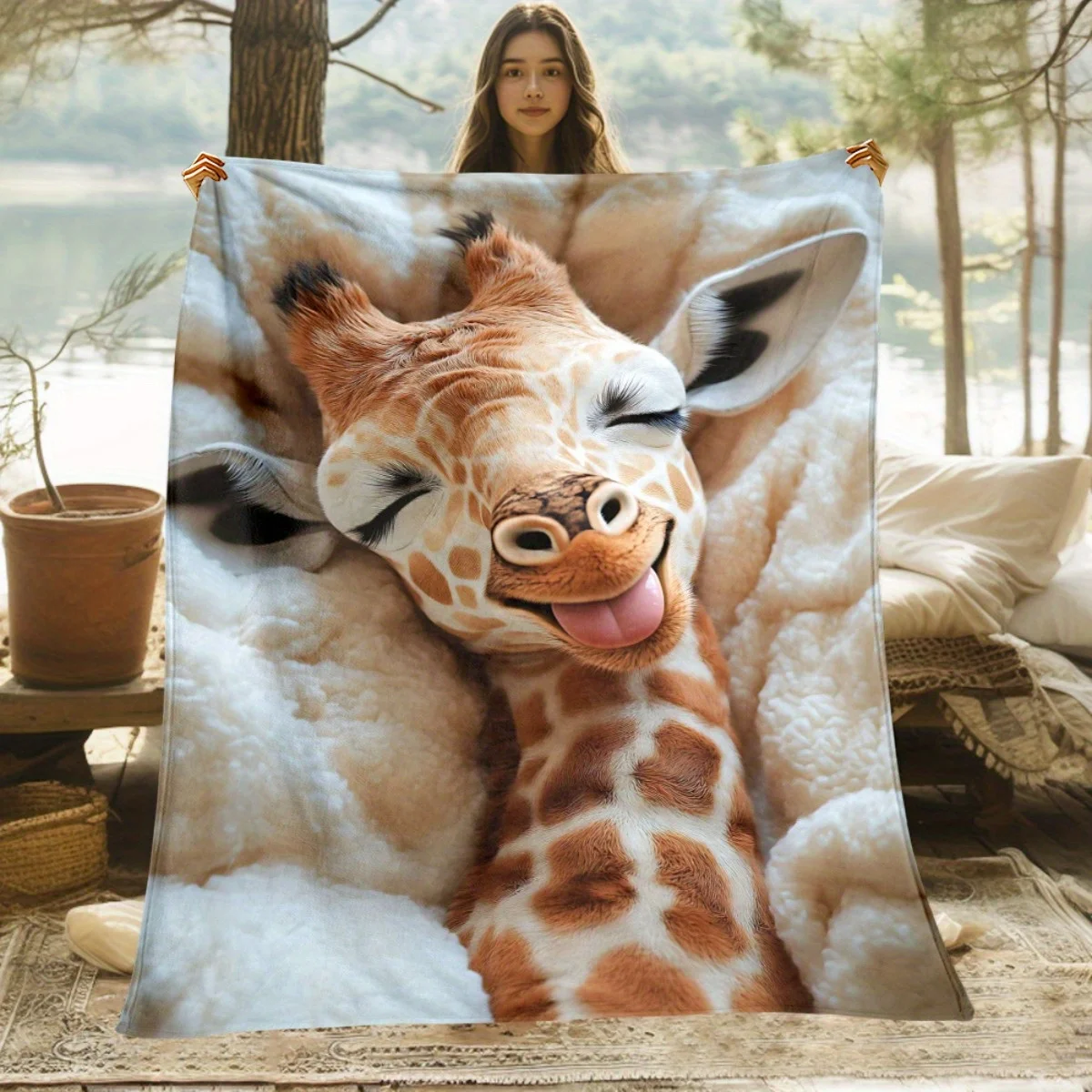 VIKAMA Giraffe Tongue Plush Throw Blanket Baby-Grade Ultra-Soft Skin-Friendly Waterproof & Machine Washable Living Room