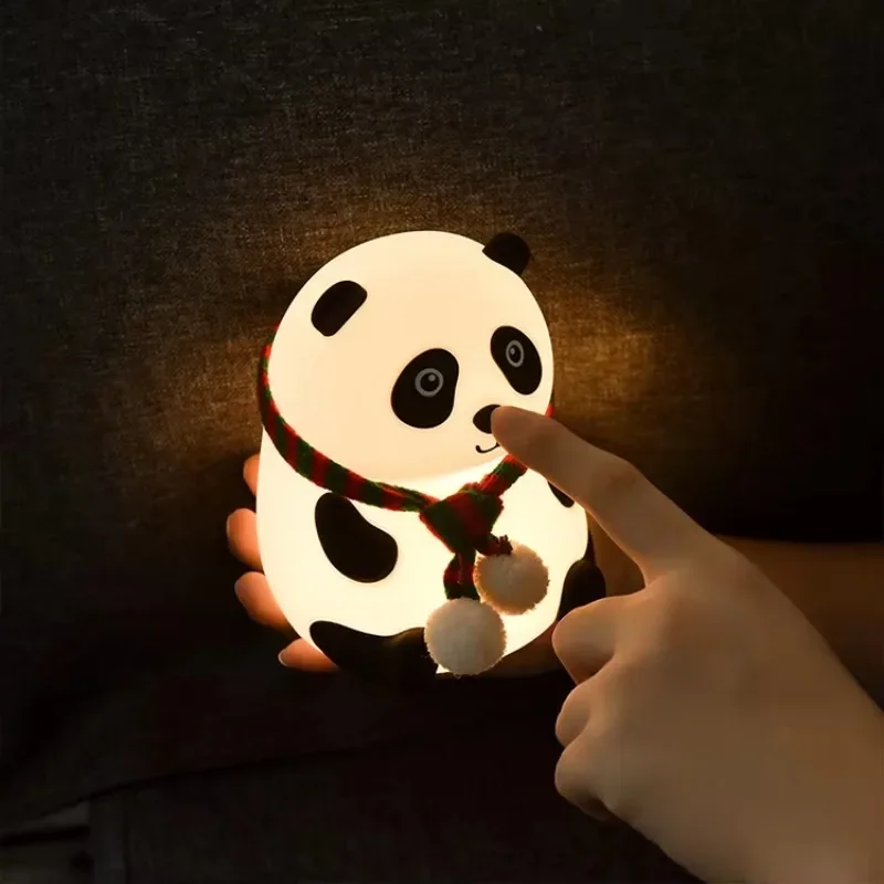 Led simpatico cartone animato panda in silicone lampada sensore tattile luce colorata comodino camera da letto novità luce novità