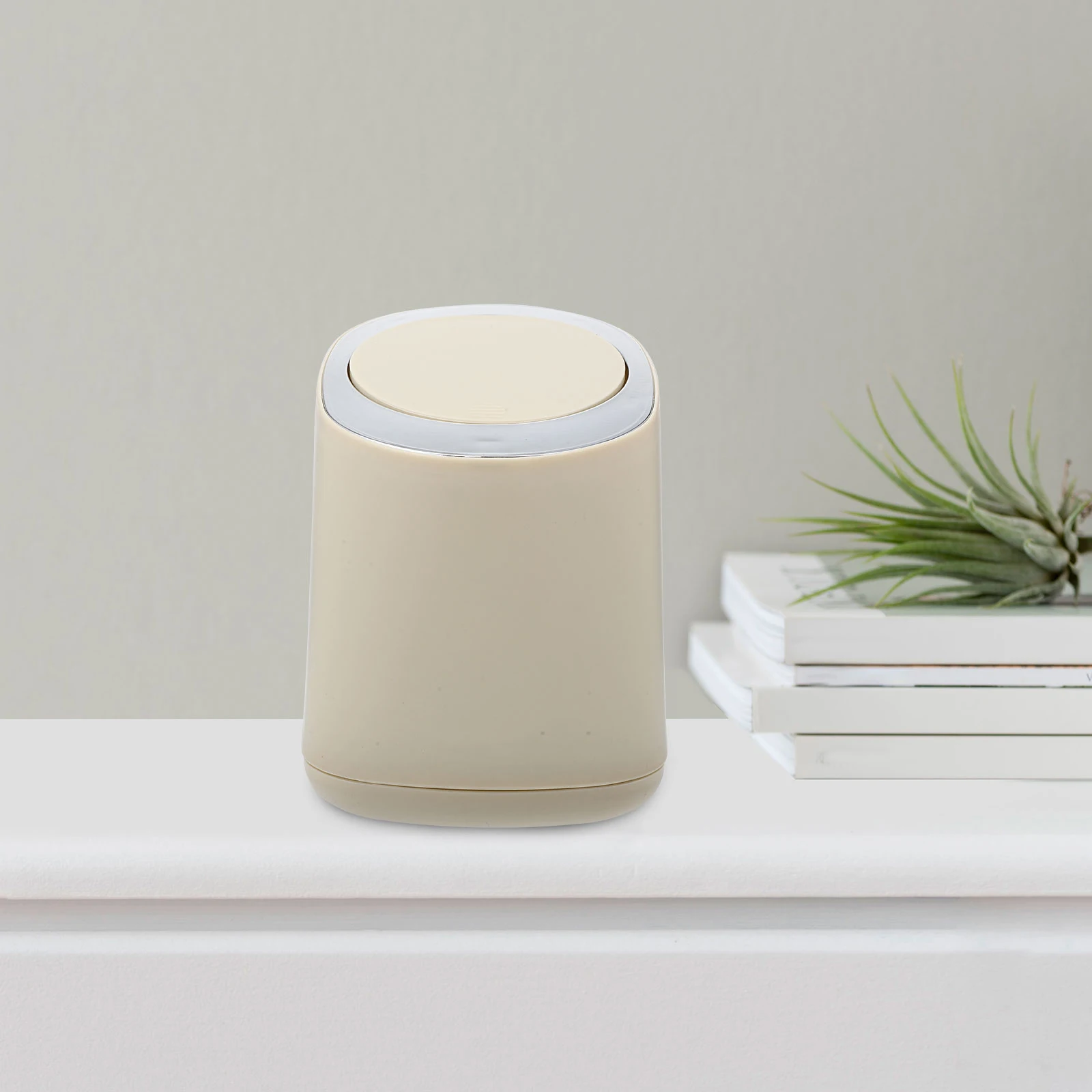 

Press Lid Trash Can Cream White Mini Waste Bucket for Home Office Desk Bedroom Bathroom Modern Garbage Can Household Trash