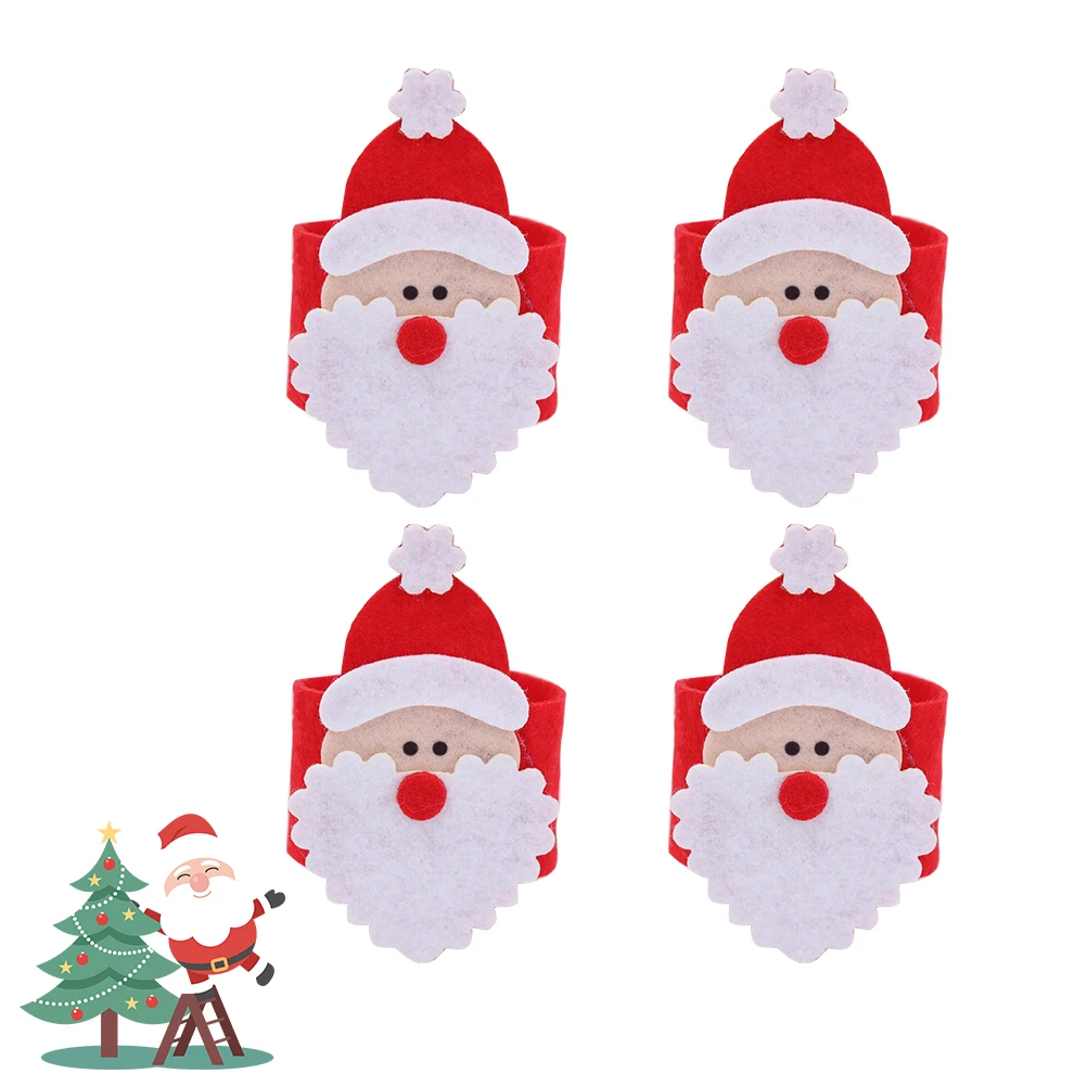 

4 PCS Santa Claus Napkin Circle Christmas Rings Buckle Holder Bracket Serviette Non-woven Holders