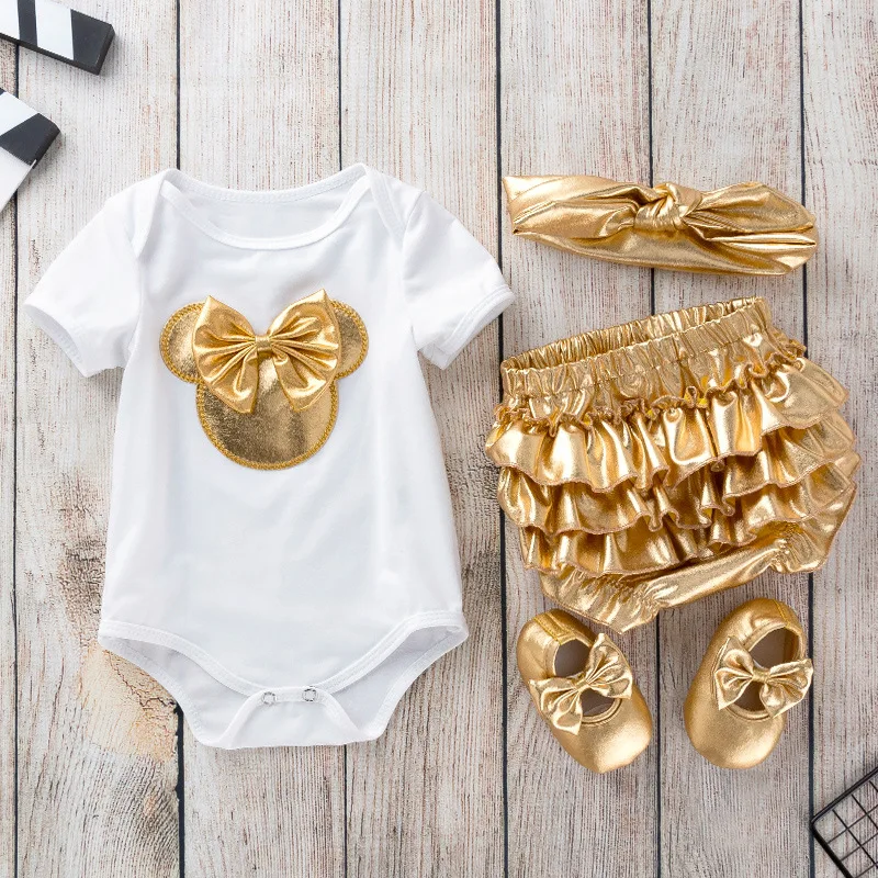 Barboteuse à manches courtes pour bébé fille, costume de batterie pour nouveau-né, vêtements d\'anniversaire d\'un an, haut pour enfants, combishort