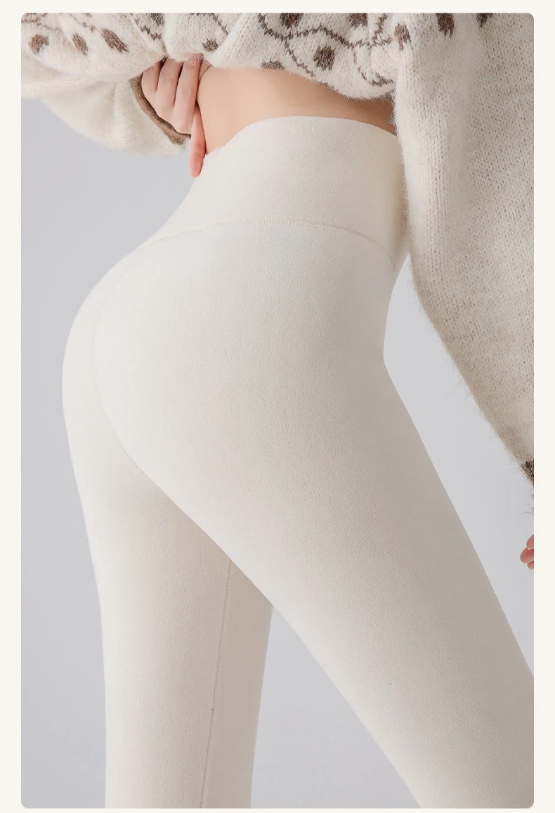 Plus Size Fleece-gefütterte Leggings für Damen, hoch taillierte Strumpfhosen für den kalten Winter, Thermo-Outdoor-Kleidung, dick, gerippt, modische Leggings – Detail 7