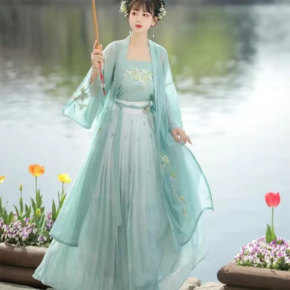 

Новый оригинальный женский комплект ханьфу, весенне-летний стиль храма Лунган, повседневная юбка с китайской вышивкой, модный старинный костюм