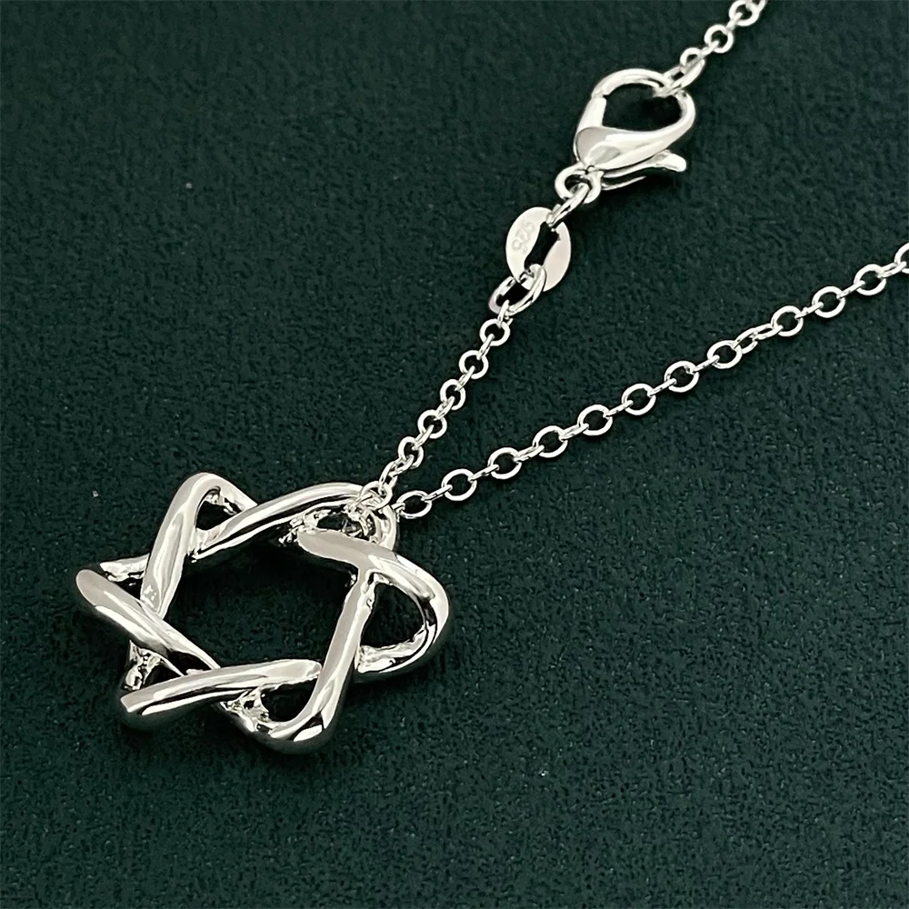 Andara 46CM silver color fashion six-pointed star pendant necklace hot selling jewelry men and women jewelry prom gift