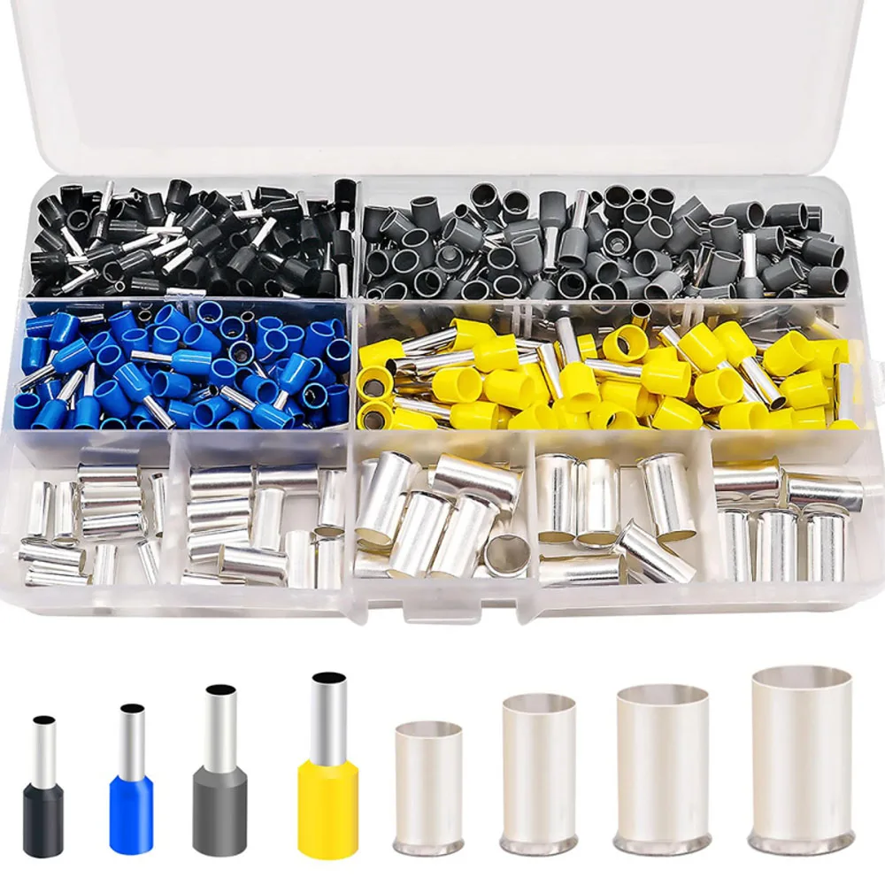 400PCS Silver Plated Copper Ferrules Wire Ends Terminals Crimp Connector Sleeves 8 Sizes AWG(16 14 12 10 8 6 4 2) M-115