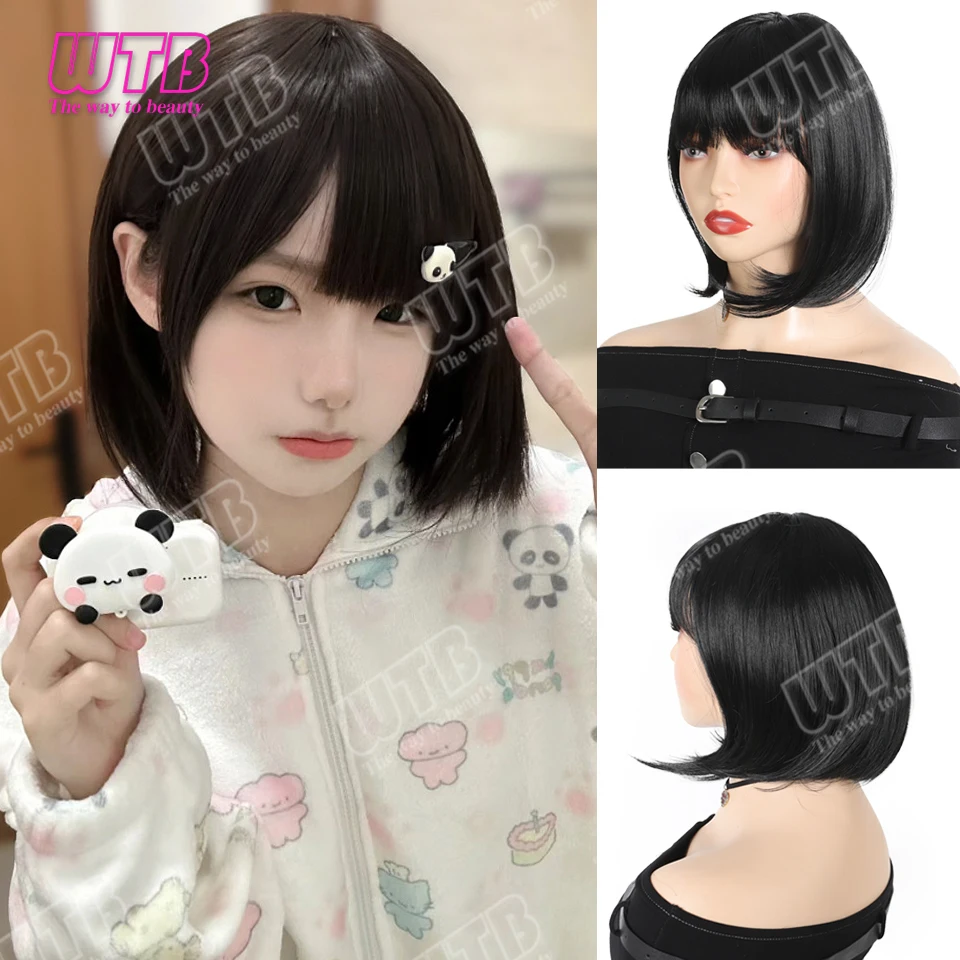

WTB Short Straight Hair Synthetic Lolita Wig Women Straight Hair Wig with Bangs Suitable for Everyday Wear Holidays and Cosplay