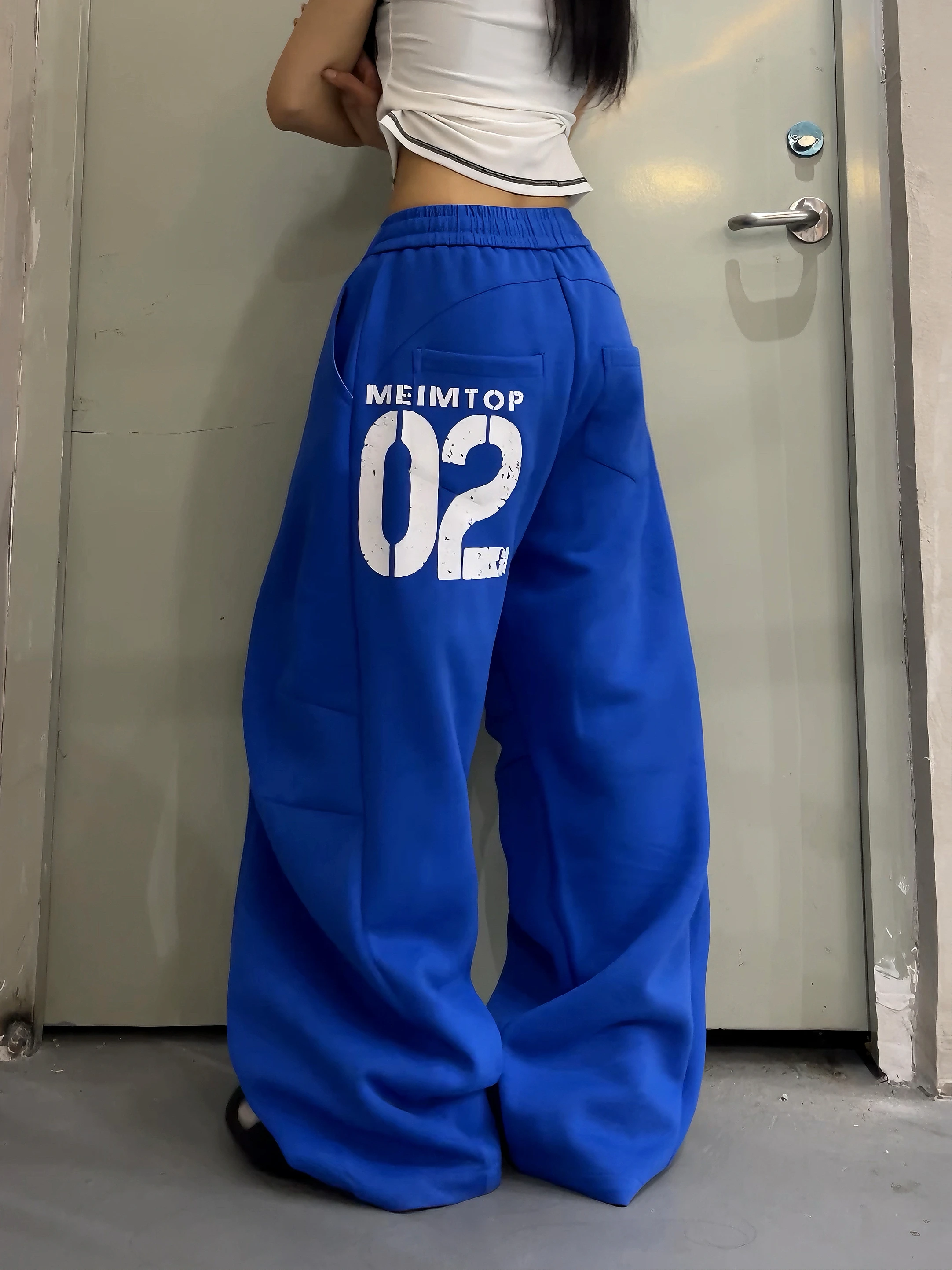 DoubleD American Sports Sle Digital Print Blue Curved Knife Wide Leg Sweatpants Men's Street Dance Casual Pants