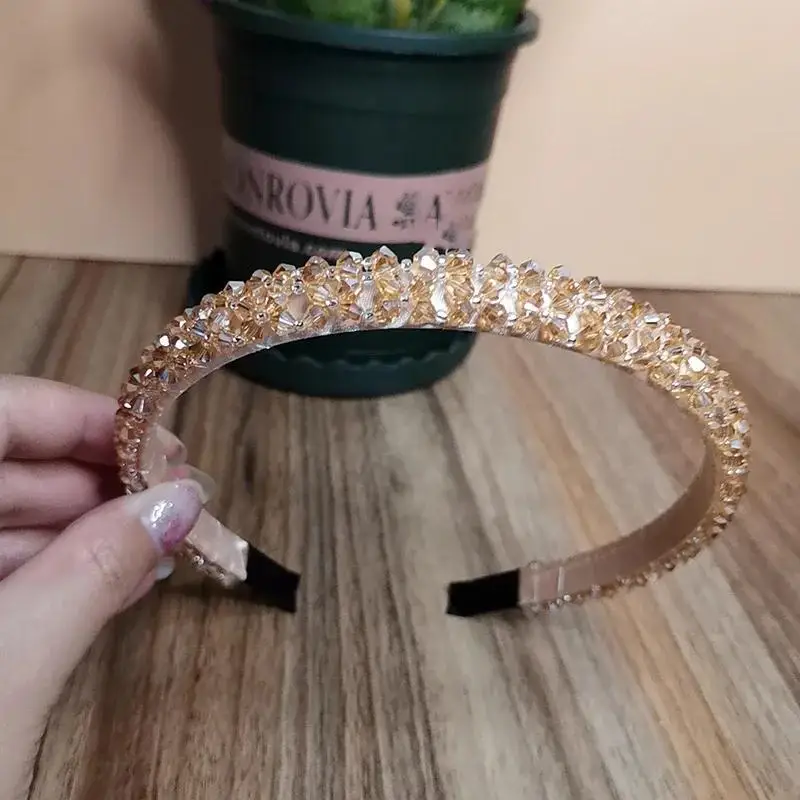 Rhinestone Beads Headbands for Women Ladies Luxury Crystal Hair Hoop Bride Wedding Hair Accessories Girl Shiny No-slip Hairbands