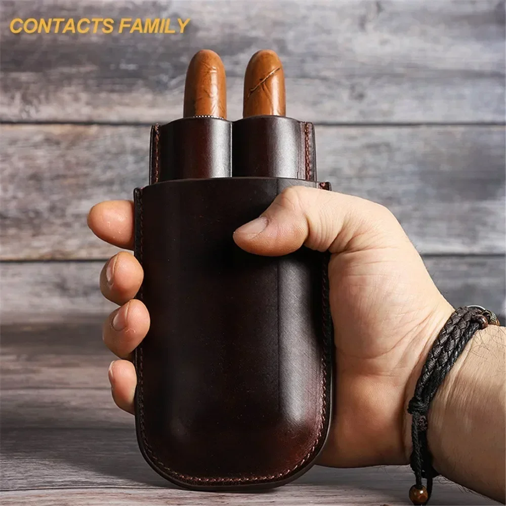 Leather Cigar Case Multiple Cigars Sets Storage CONTACT'S FAMILY Portable Cigar Box Humidor Box for Travel Gift for Man Father