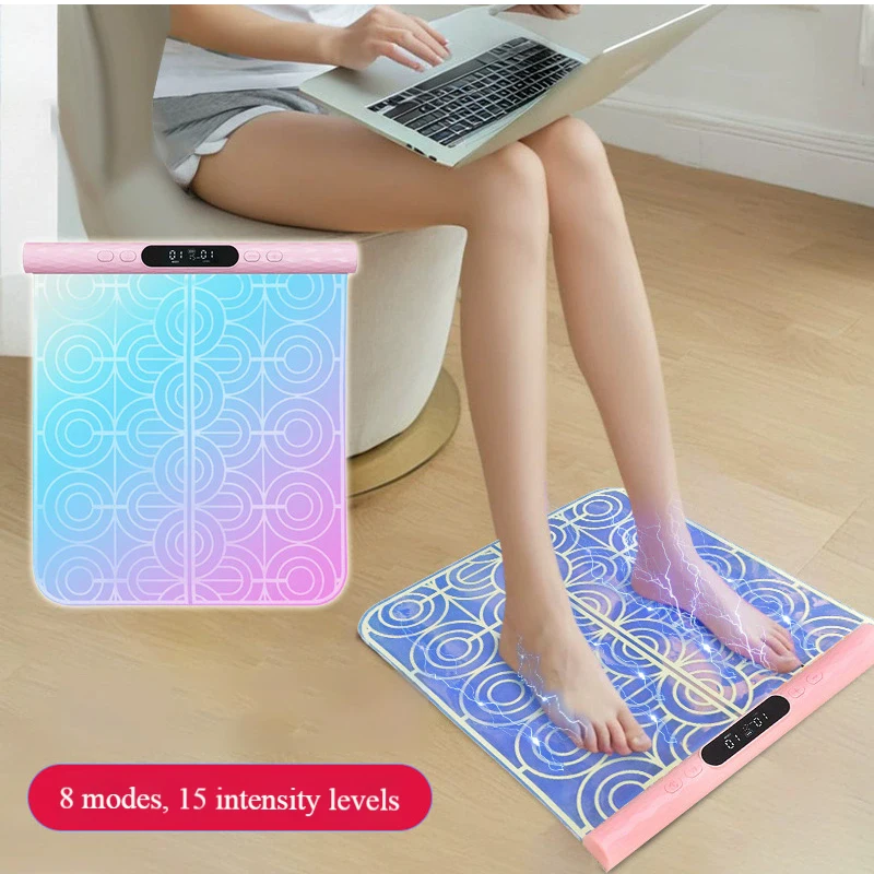 Portable EMS Foot Massage Pad, Rechargeable with Colorful LED & Microcurrent, Pulse Stimulation for Foot Pain Relief