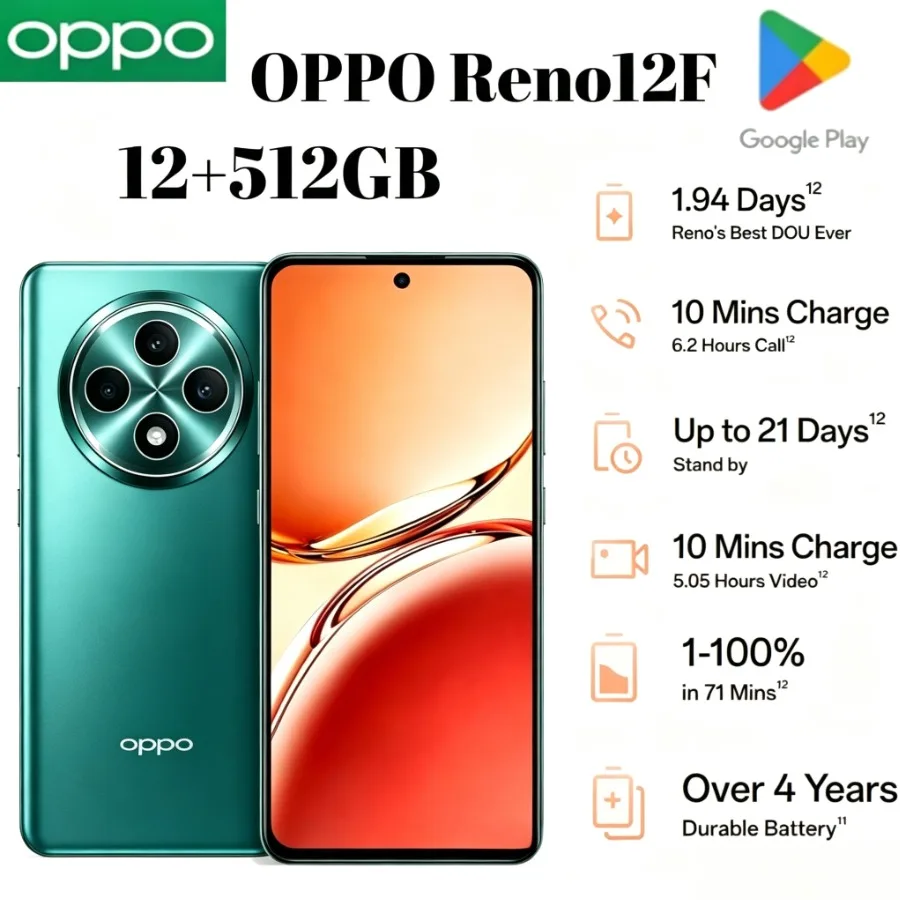 2026 New Global Version OPPO Reno12 F 5G Smartphone 8GB+256GB 6.67‑Inch 120Hz AMOLED Display 5000mAh 45W Fast Charge 50MP AI Cam