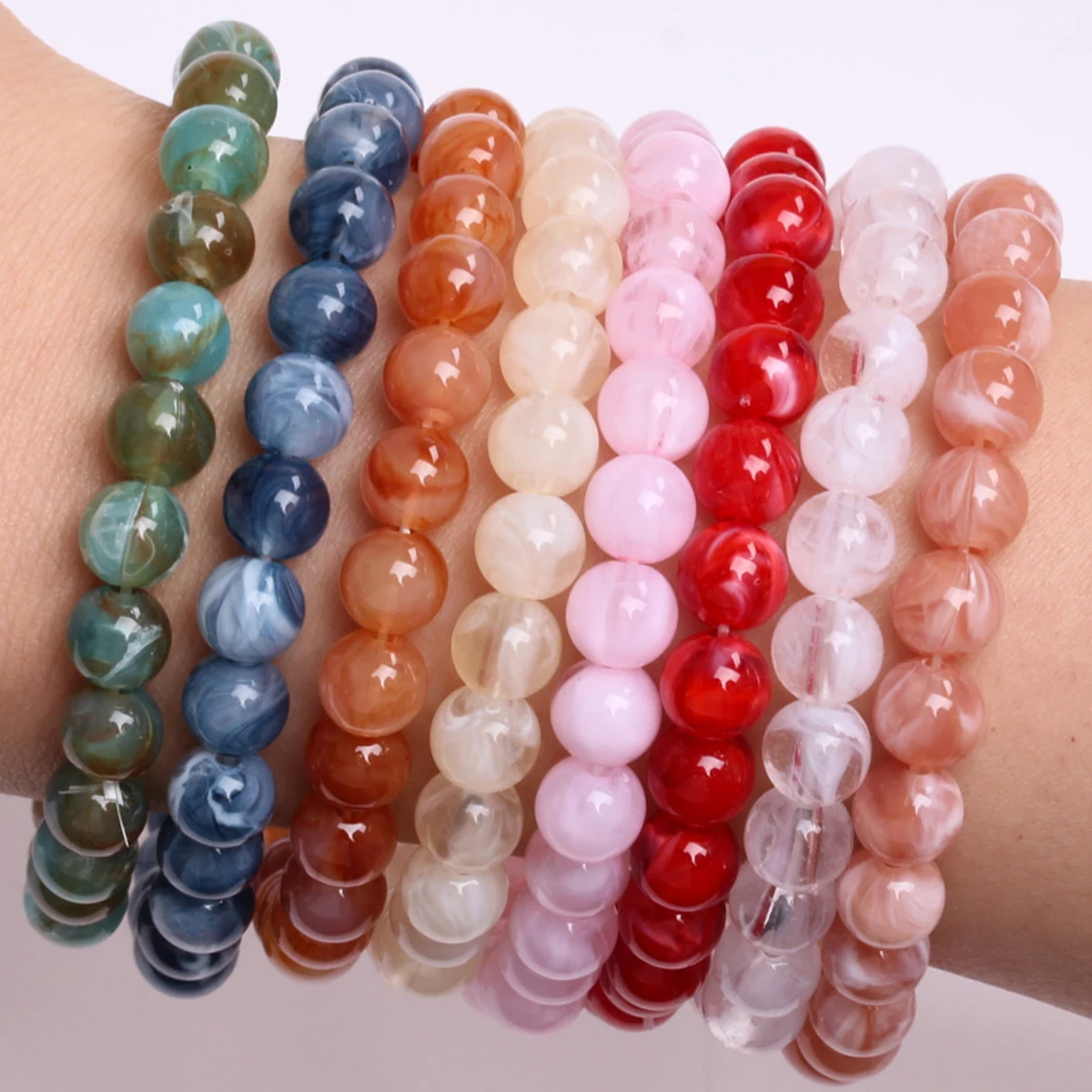 30pcs 8mm Round Imitation Jade Resin Loose Beads Bracelet Necklace Accessories Jewelry Makin Clouds Effect