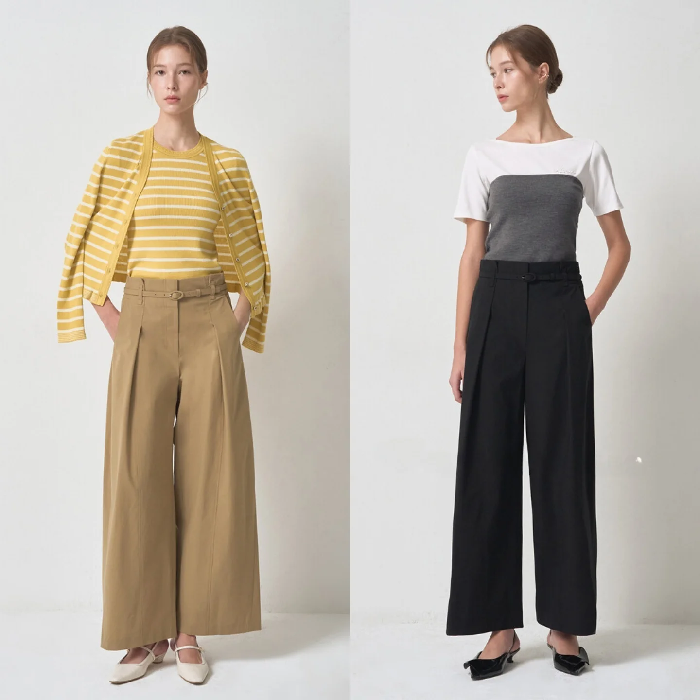 

Slimming High Waist Wide Leg Pants Elastic Waist Commute Casual Trousers Thin Style Folded Long Pants Ladies Fashion
