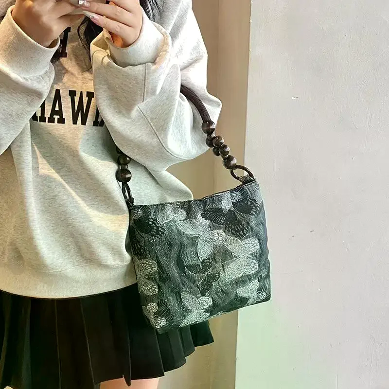 Retro Embroidery Butterfly Shoulder Bag Women Chinese Design Underarm Handbag for Events