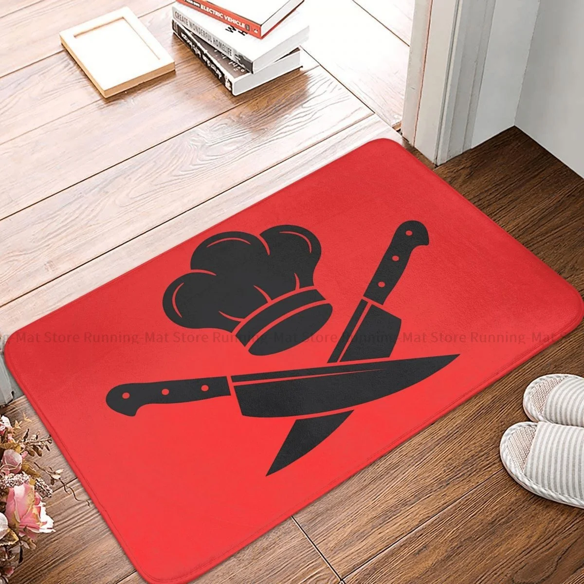 Chef and Knife Kitchen Non-Slip Carpet Red Living Room Mat Entrance Door Doormat Home Decoration Rug