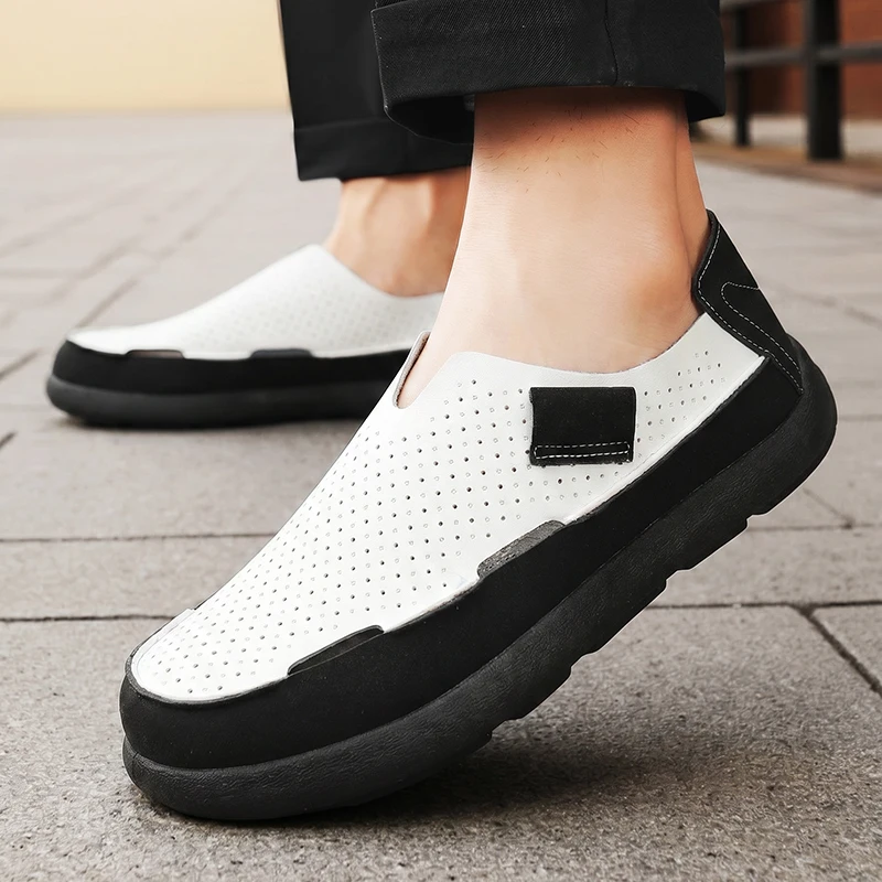 Summer New Hollow Breathable Slip-On Loafers, Trendy All-match Lazy Shoes, Men's Fashion One-step Casual Footwear