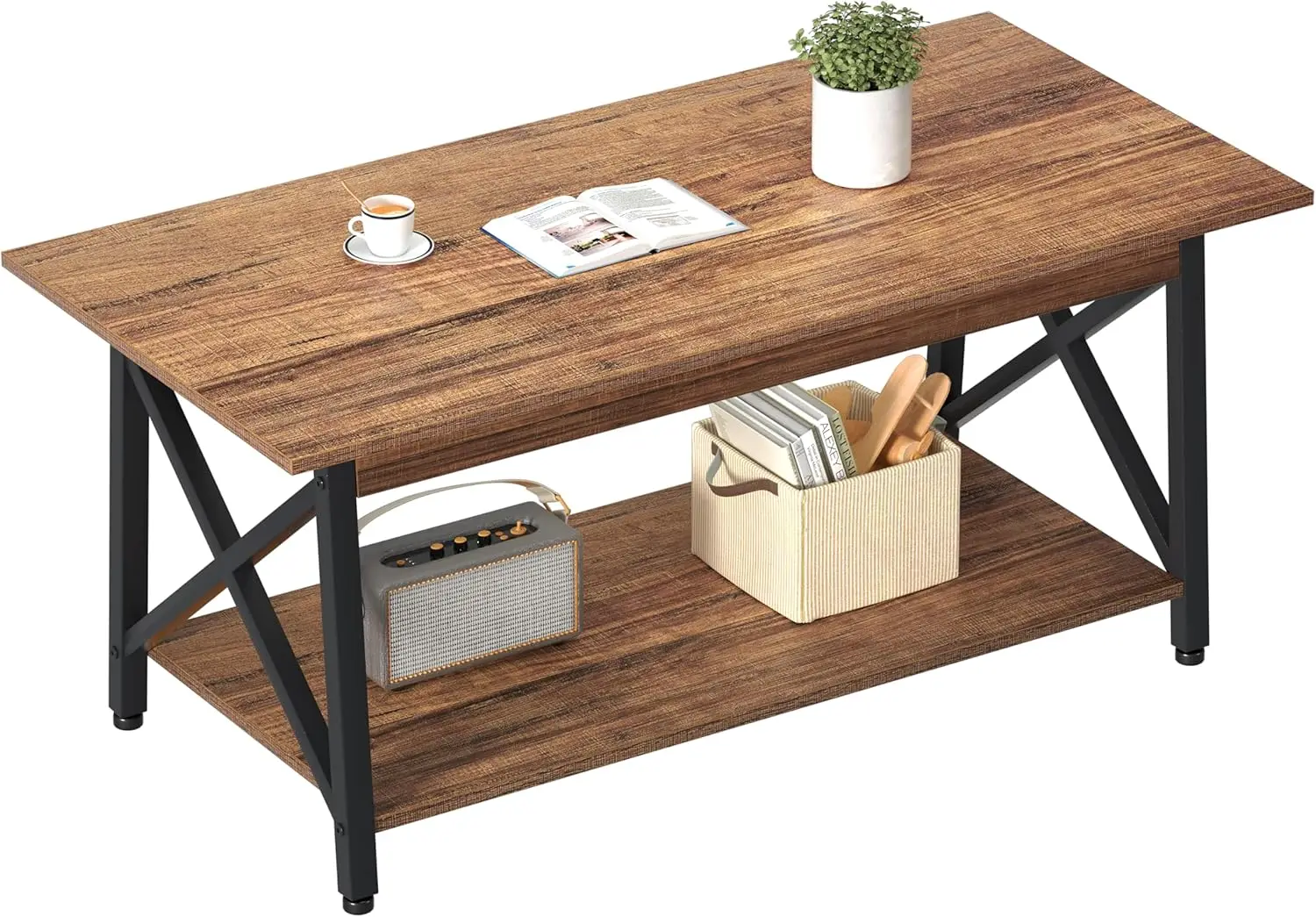 

Coffee Table with Storage, 43 inch Large Modern Coffee Tables for Living Room, X-Frame Design Farmhouse Coffee Table