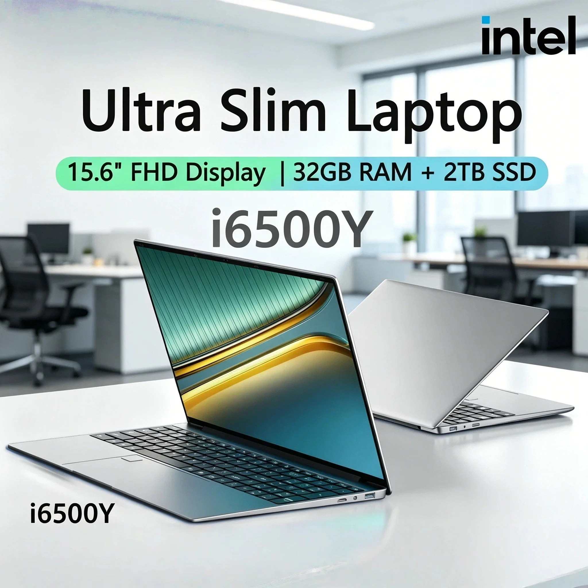 15.6 Inch Laptop Large Screen 32GB RAM 2TB SSD Intel 6500Y Office Windows 11 Notebook 5000mAh Gamer PC Backlit Fingerprint 4K
