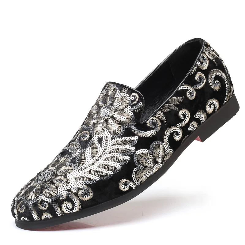 Men's Loafers Classic Embroidery Design Men Business Dress Shoes High Quality Suede Casual Loafers Comfort Slip on Driving Shoes