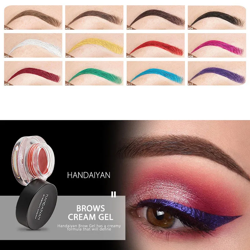 Eyebrow Cream Colorful Smooth Eyebrow Pomade Gel Long Lasting Waterproof Eyeliner Gel Eye Brow Cosmetics with Eyebrow Brush