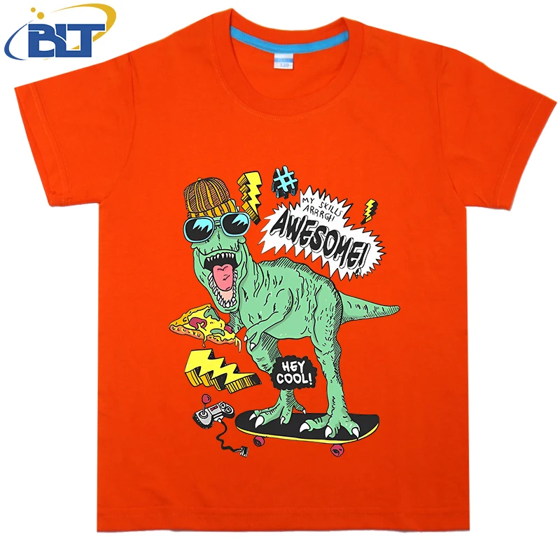 Camiseta con estampado de dinosaurio para niños, top informal de manga corta de algodón de verano, adecuado para niños y niñas