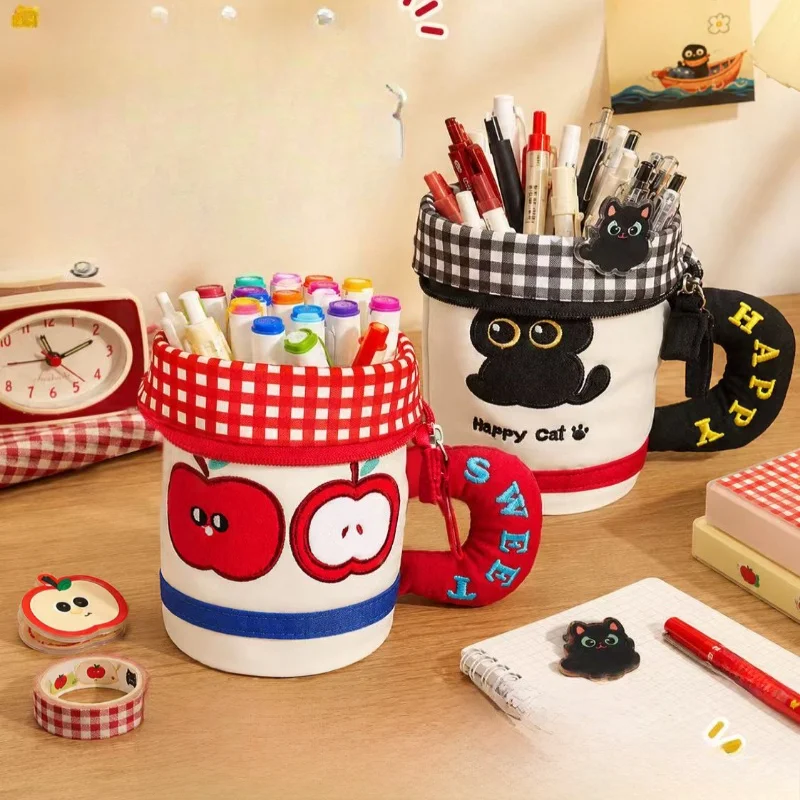 Pencil Case Apple Water Cup Ins High Appearance Creative Niche Student Handheld Large Capacity Stationery Pen Holder