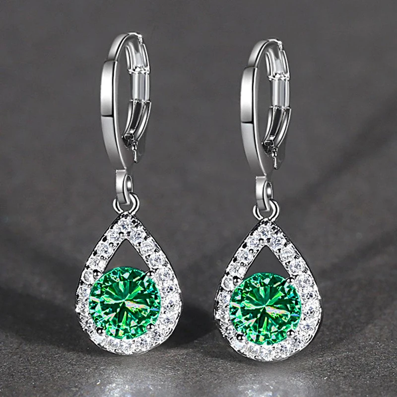 Huitan Weiß/Blau/Grün/Rot CZ Baumeln Ohrringe Frauen Mode Birne Form Charme Silber Farbe Einfache Stilvolle weibliche Ohr Schmuck